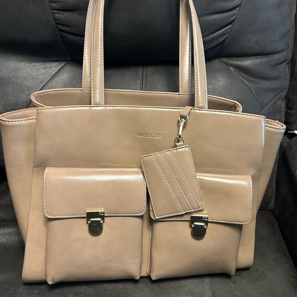 Rachel Zoe Beige Leather Tote with Pockets